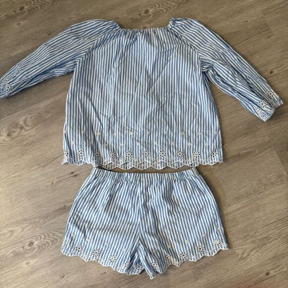 Polo Ralph Lauren Striped Eyelet Cotton Blouse and Short Set Size 12 - Picture 7 of 7